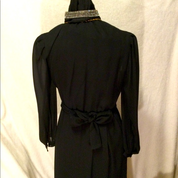 💥VITG BLACK CHIFFON RHINESTONE DRESS FRO 1960’S - Picture 4 of 5